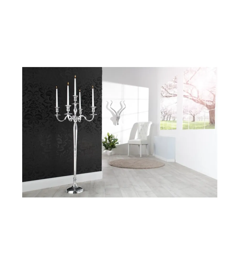 Świecznik 5 - ramienny 120 cm srebrny