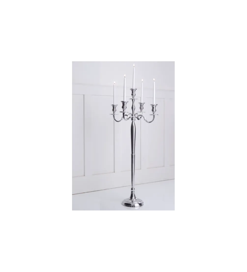 Świecznik 5 - ramienny 120 cm srebrny