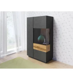 Witryna SILKE 80 Cm Antracytowa Z Dodatkiem Koloru Dąb Wotan