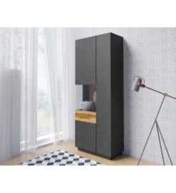Witryna SILKE 80 Cm Antracytowa Z Dodatkiem Koloru Dąb Wotan