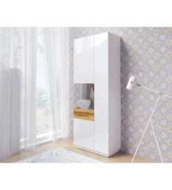 Witryna SILKE 80 cm biała z dodatkiem koloru Dąb Wotan