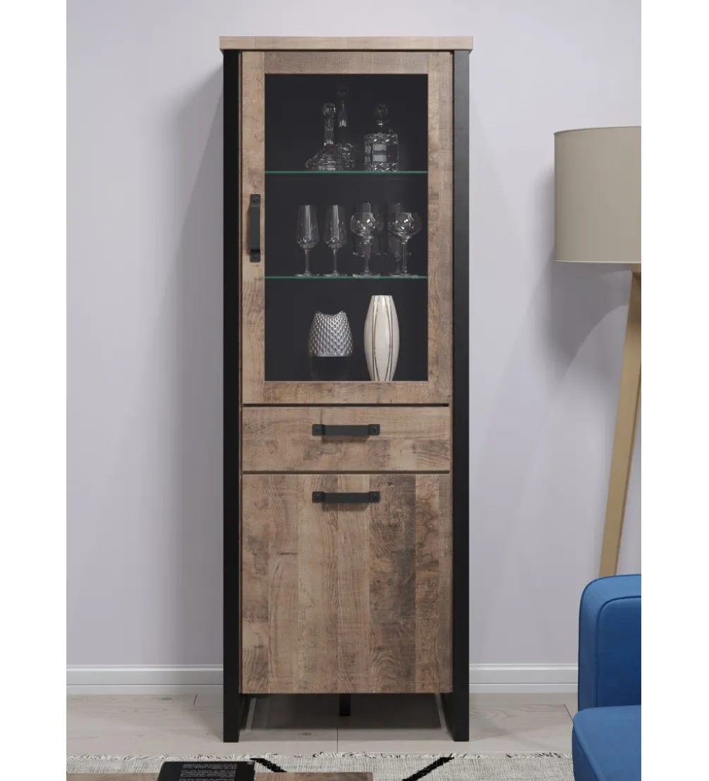 Witryna EMILE 70 cm w optyce dąb tytoniowo-brązowy