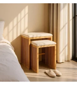 Zestaw 2 ławek BELLAMONTE 50 cm 41 cm drewno teak