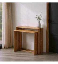 Zestaw 2 konsol BELLAMONTE 85 cm 75 cm drewno teak