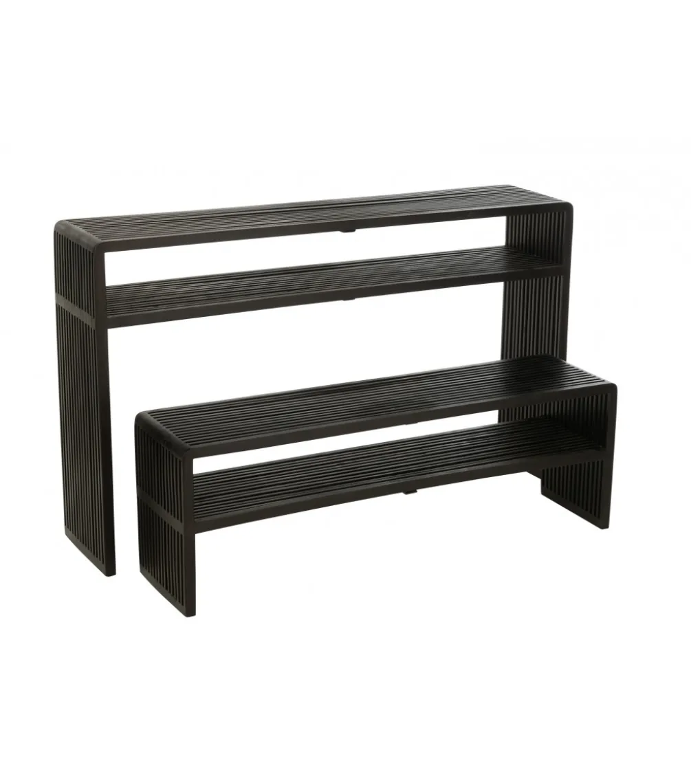 Zestaw 2 konsol SHELFY 130 i 118 cm drewno teak czarna