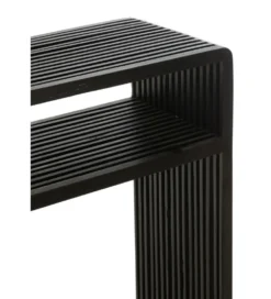 Zestaw 2 konsol SHELFY 130 i 118 cm drewno teak czarna