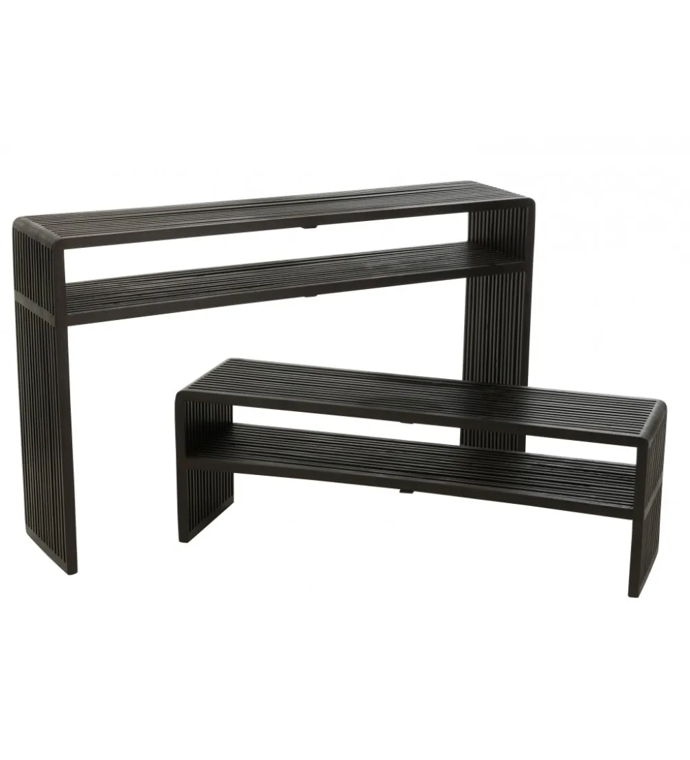 Zestaw 2 konsol SHELFY 130 i 118 cm drewno teak czarna