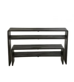 Zestaw 2 konsol SHELFY 130 i 118 cm drewno teak czarna