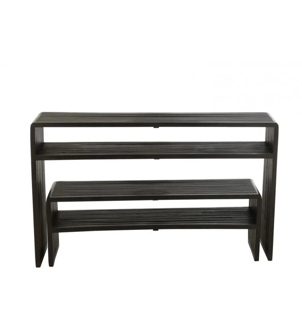 Zestaw 2 konsol SHELFY 130 i 118 cm drewno teak czarna