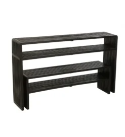 Zestaw 2 konsol SHELFY 130 i 118 cm drewno teak czarna