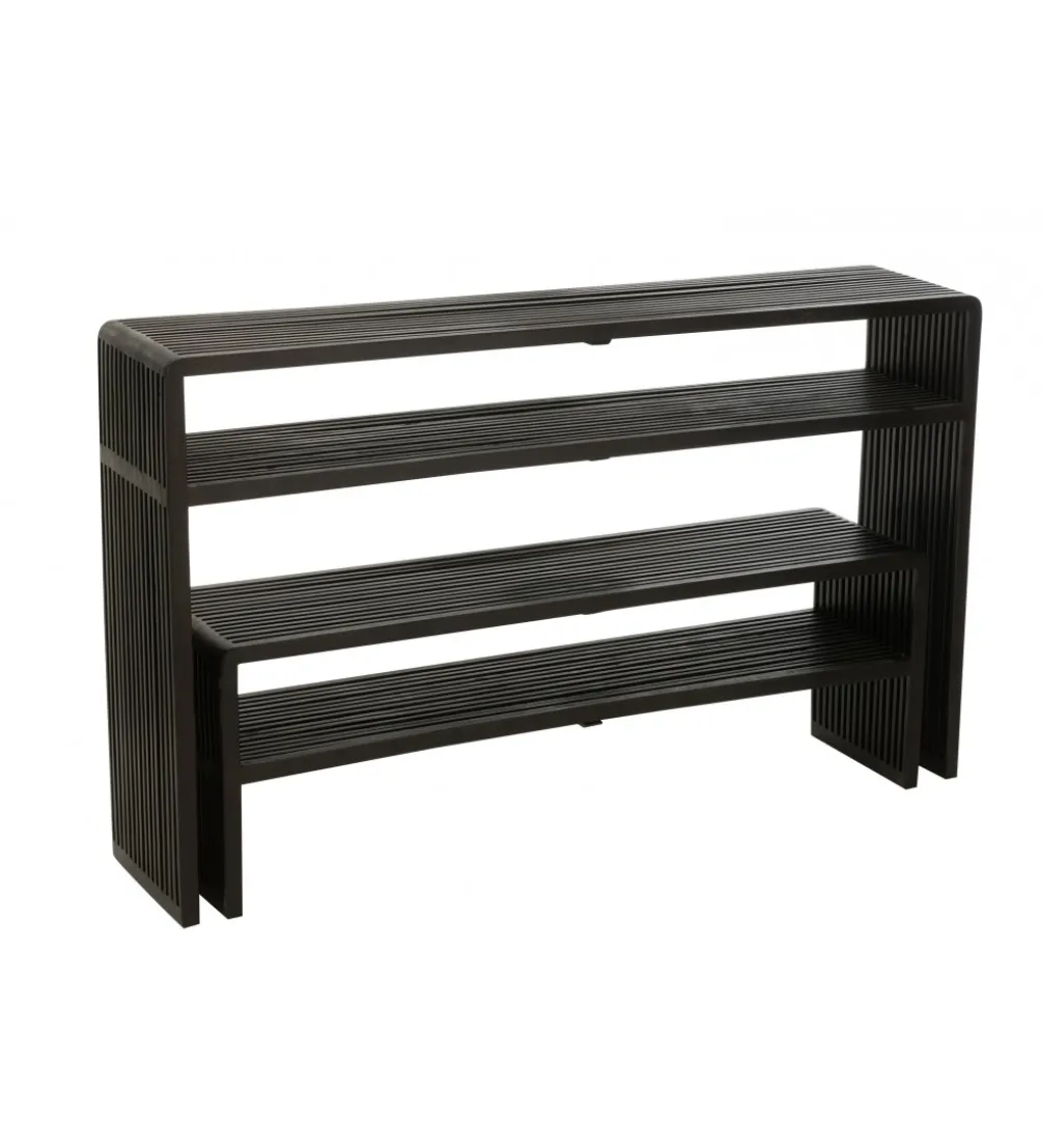 Zestaw 2 konsol SHELFY 130 i 118 cm drewno teak czarna