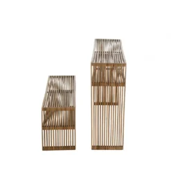 Zestaw 2 konsol SHELIS 130 cm 118 cm drewno teak