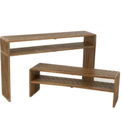 Zestaw 2 konsol SHELIS 130 cm 118 cm drewno teak