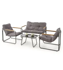 Zestaw ogrodowy HUDSON sofa 116 cm dwa fotele 75 cm ława 68 cm popielaty brązowy