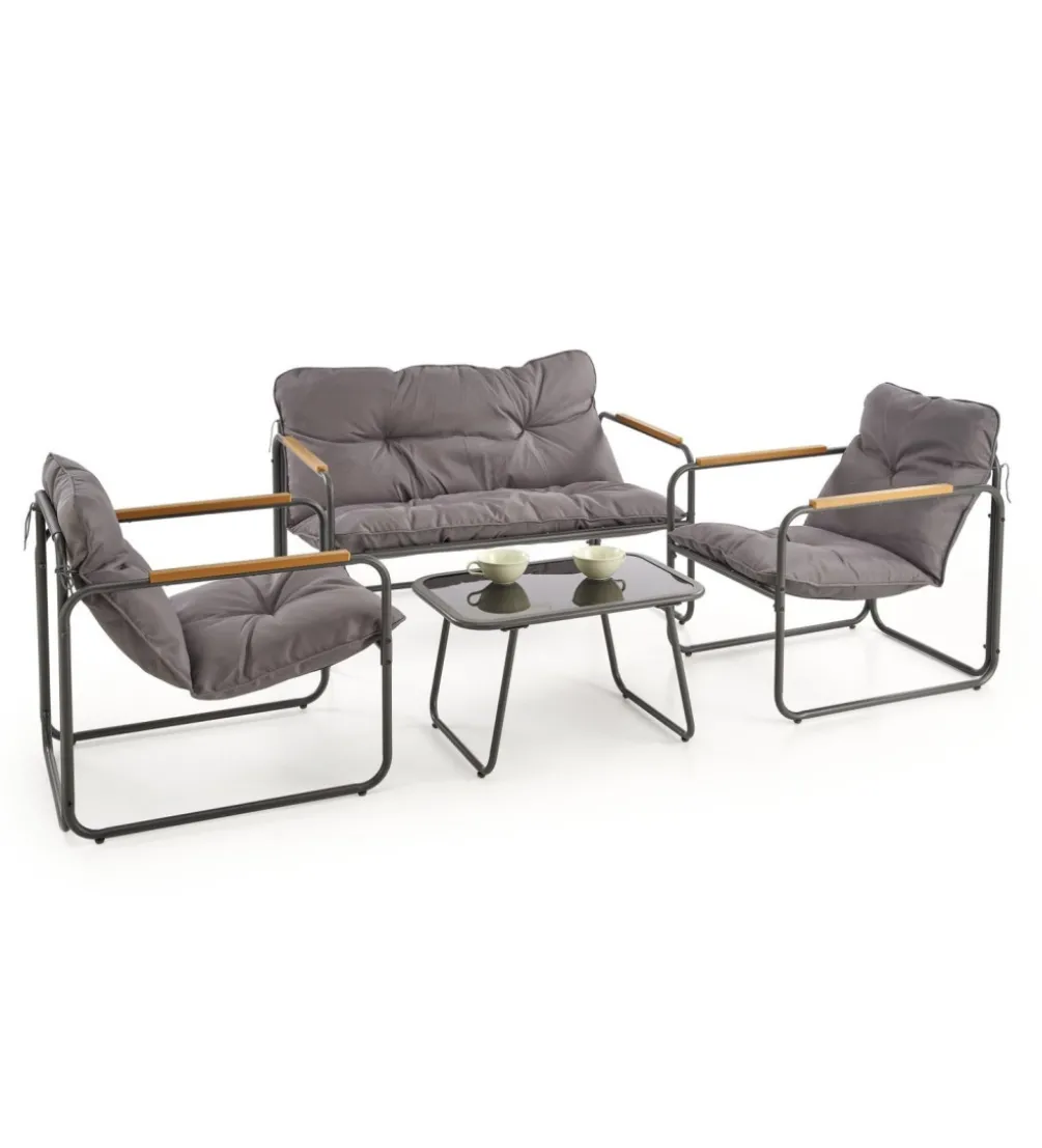 Zestaw ogrodowy HUDSON sofa 116 cm dwa fotele 75 cm ława 68 cm popielaty brązowy