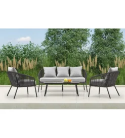 Zestaw ogrodowy ROCCA ciemnoszary - sofa + 2 x fotel + ława