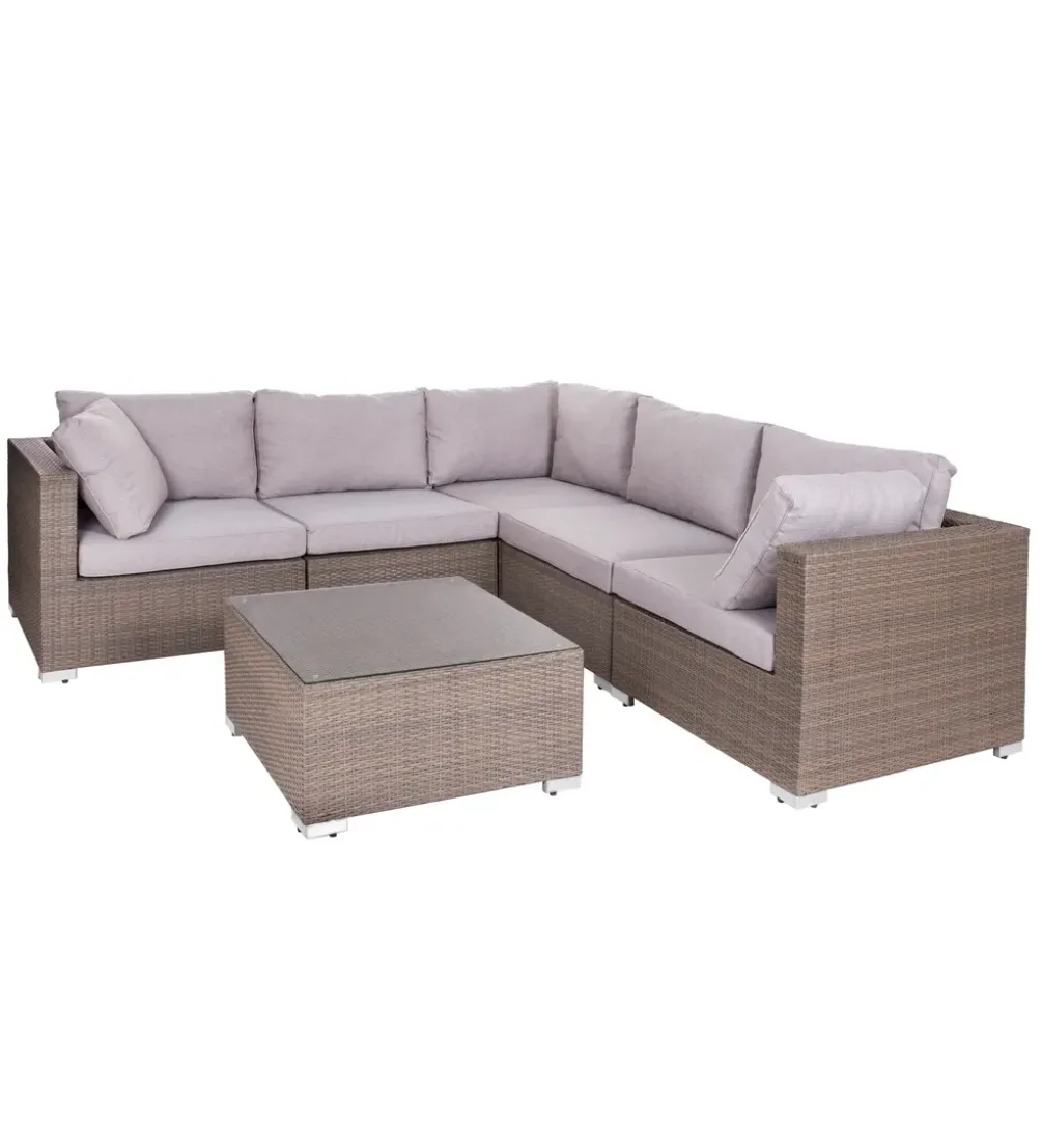 Zestaw ogrodowy TUSERMA 248 cm narożnik 75 cm stolik rattan taupe