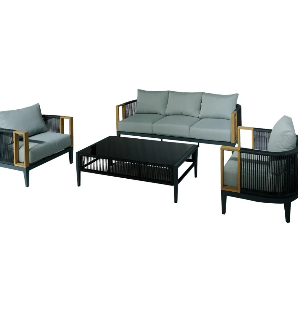 Zestaw ogrodowy TWOSOULME SOFA 198 cm dwa fotele 74 cm i stolik kawowy 128 cm
