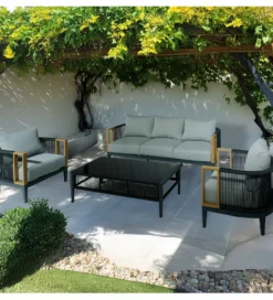 Zestaw ogrodowy TWOSOULME SOFA 198 cm dwa fotele 74 cm i stolik kawowy 128 cm
