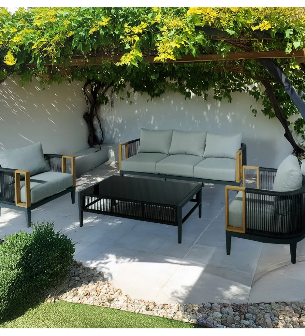 Zestaw ogrodowy TWOSOULME SOFA 198 cm dwa fotele 74 cm i stolik kawowy 128 cm