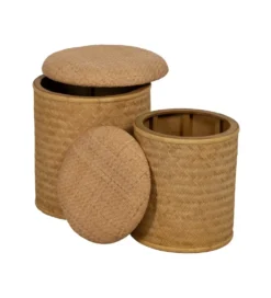 Zestaw 2 puf BROGLA z schowkiem 40 cm 35 cm ratan