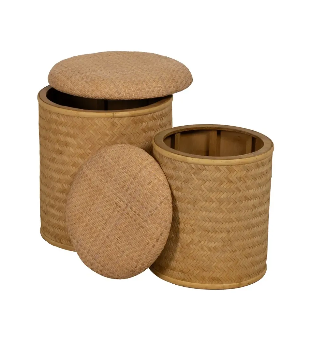 Zestaw 2 puf BROGLA z schowkiem 40 cm 35 cm ratan