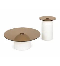 Zestaw 2 stolików ARLINGTON 80 cm 39 cm kremowe szklane