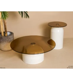 Zestaw 2 stolików ARLINGTON 80 cm 39 cm kremowe szklane