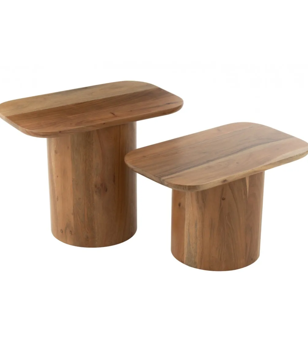Zestaw 2 stolików kawowych ACATA 60 cm 80 cm drewno akacja