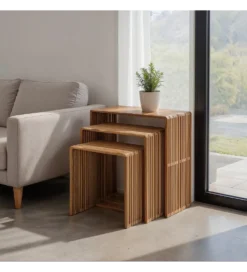 Zestaw 3 stolików kawowych BELLAMONTE 65 cm 55 cm 35 cm naturalnych