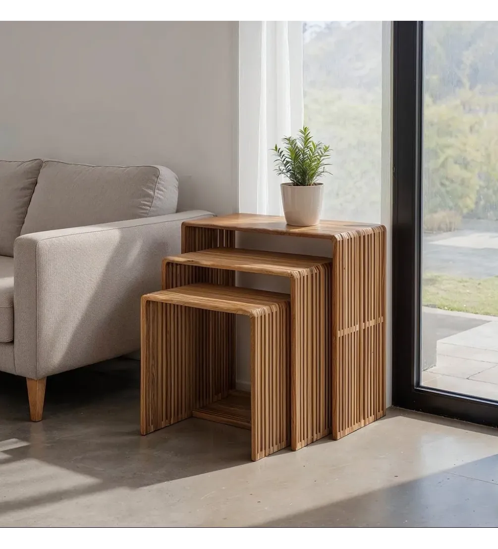 Zestaw 3 stolików kawowych BELLAMONTE 65 cm 55 cm 35 cm naturalnych