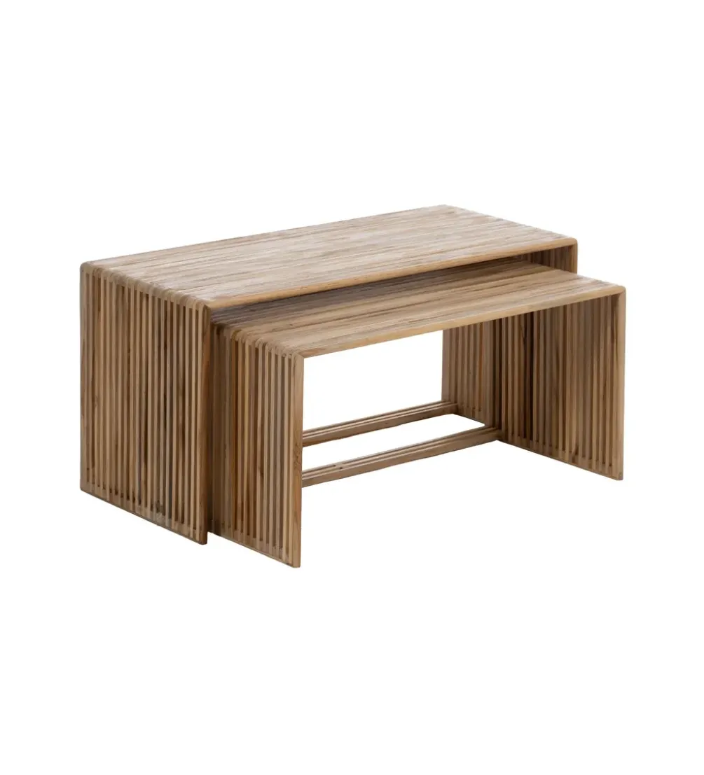 Zestaw 2 stolików kawowych BELLAMONTE 85 cm 75 cm drewno teak