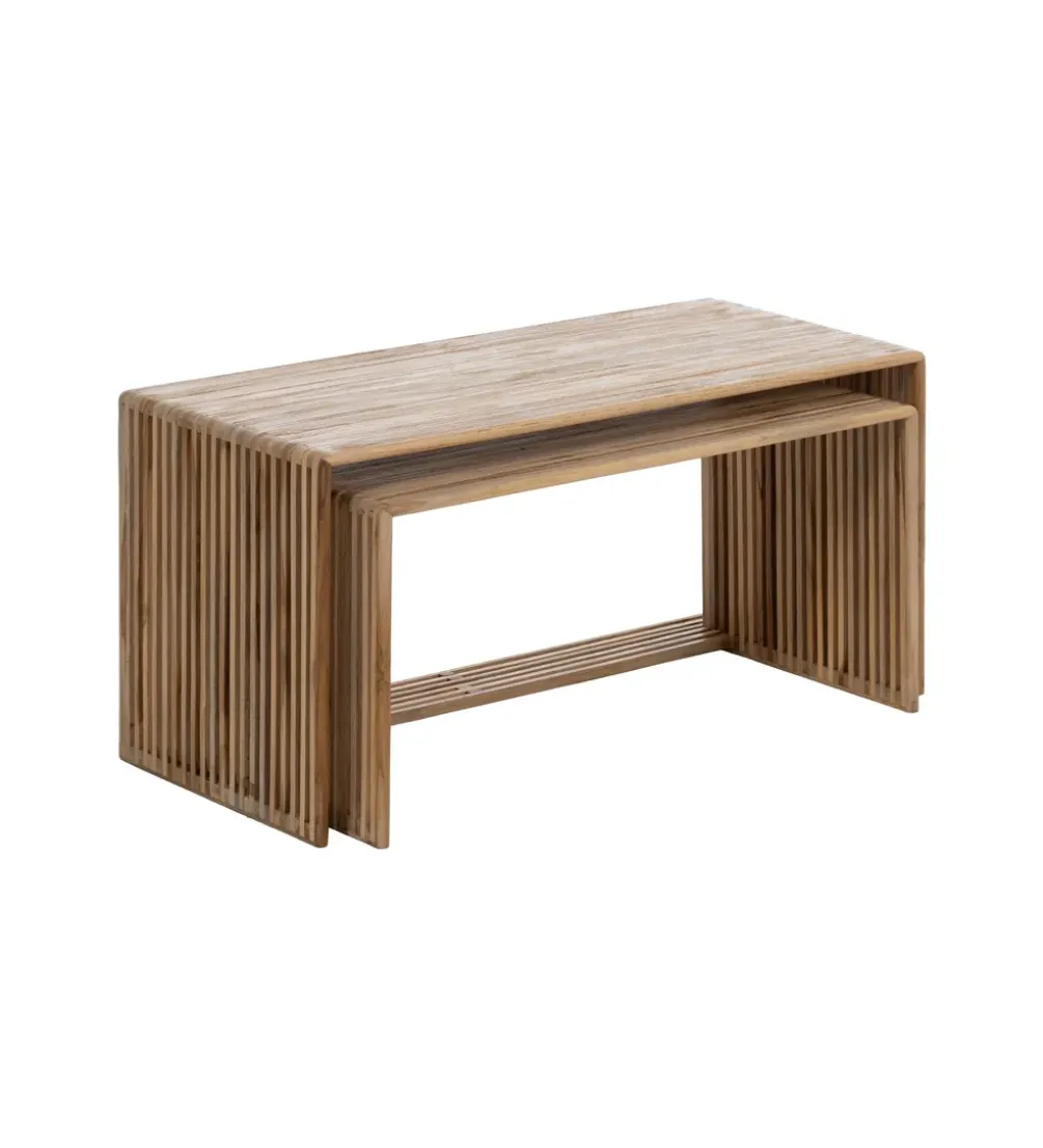Zestaw 2 stolików kawowych BELLAMONTE 85 cm 75 cm drewno teak
