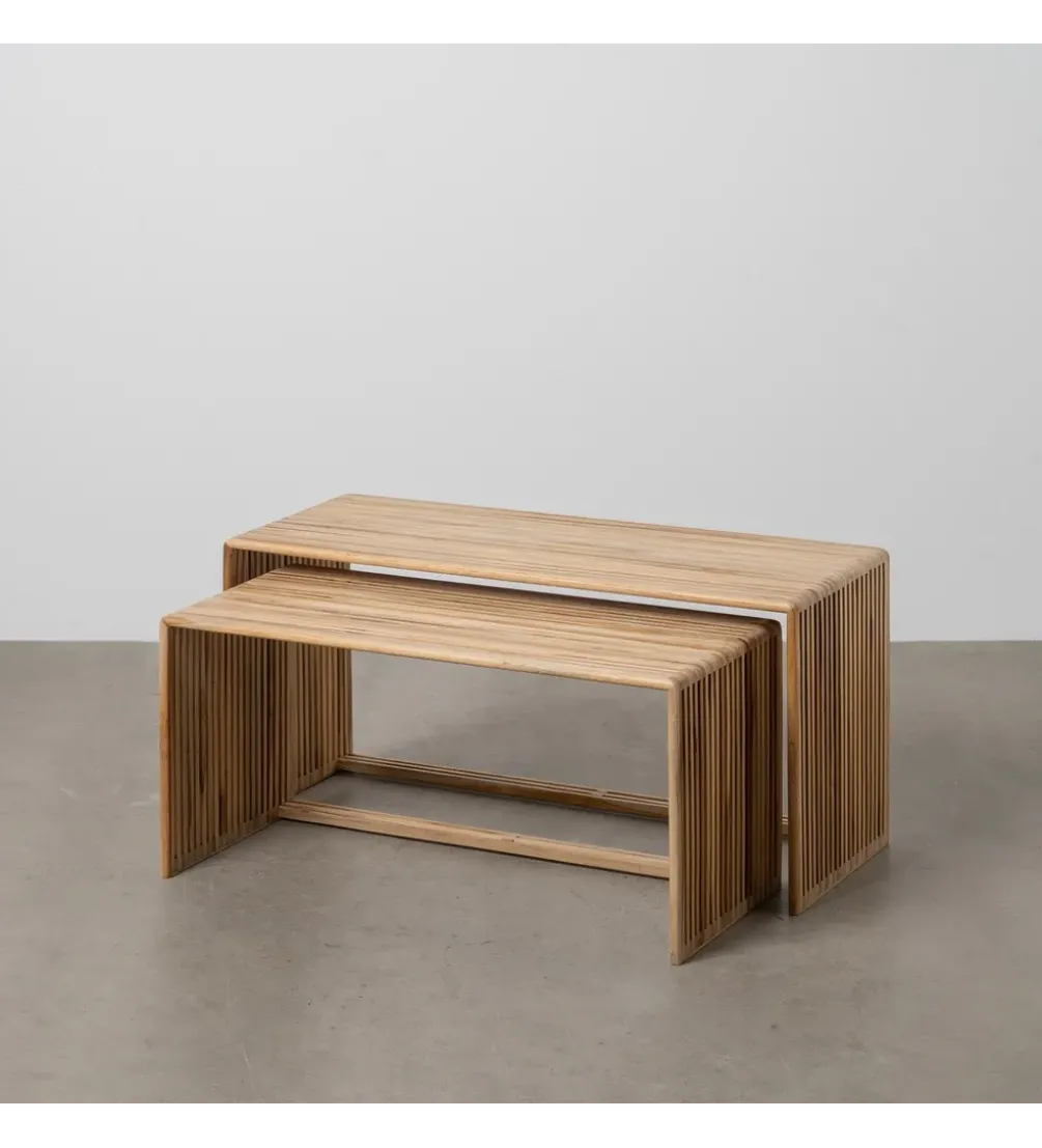 Zestaw 2 stolików kawowych BELLAMONTE 85 cm 75 cm drewno teak