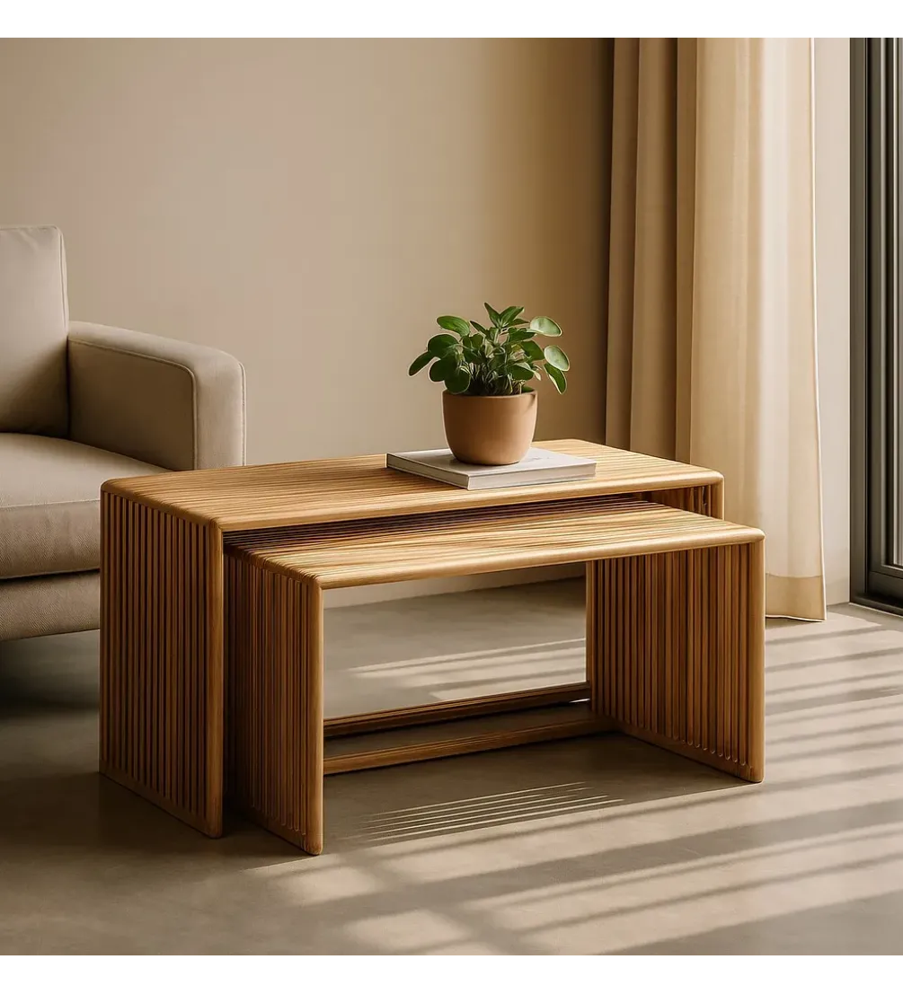 Zestaw 2 stolików kawowych BELLAMONTE 85 cm 75 cm drewno teak