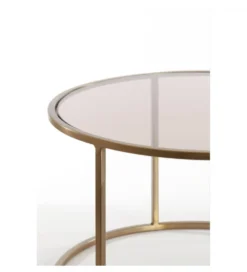 Zestaw 2 stolików kawowych DUARTE 65 cm 75 cm szklane złote brąz