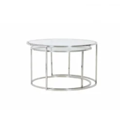 Zestaw 2 stolików kawowych DUARTE 65 cm 75 cm szklane niklowane