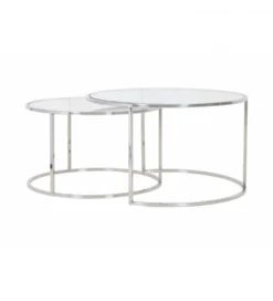 Zestaw 2 stolików kawowych DUARTE 65 cm 75 cm szklane niklowane
