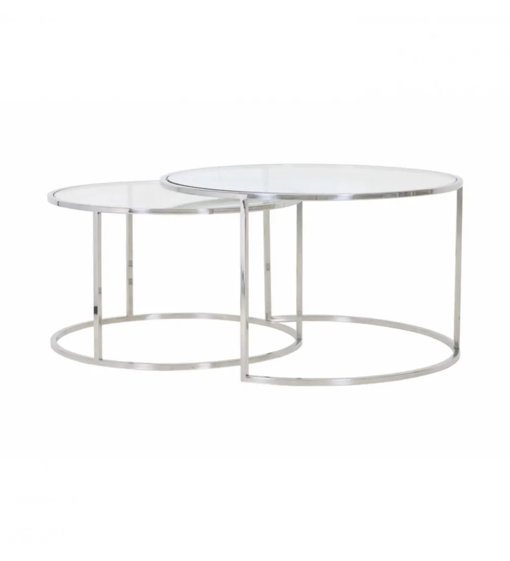 Zestaw 2 stolików kawowych DUARTE 65 cm 75 cm szklane niklowane