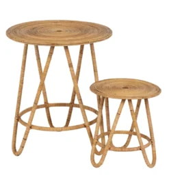 Zestaw 2 stolików kawowych MEGORY 60 cm 39 cm ratan