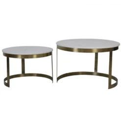 Zestaw 2 stolików kawowych PERLATO 60 cm 75 cm białe antyczny brąz