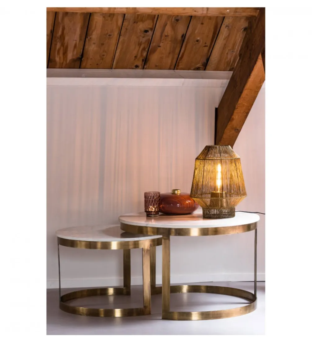 Zestaw 2 stolików kawowych PERLATO 60 cm 75 cm białe antyczny brąz