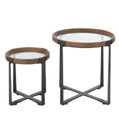 Zestaw 2 stolików kawowych TREMI 60cm 40 cm naturalne szklane