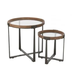 Zestaw 2 stolików kawowych TREMI 60cm 40 cm naturalne szklane