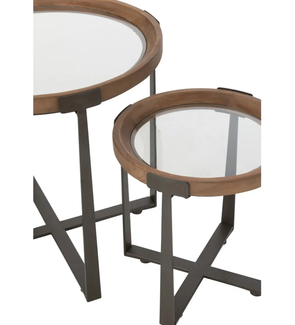 Zestaw 2 stolików kawowych TREMI 60cm 40 cm naturalne szklane