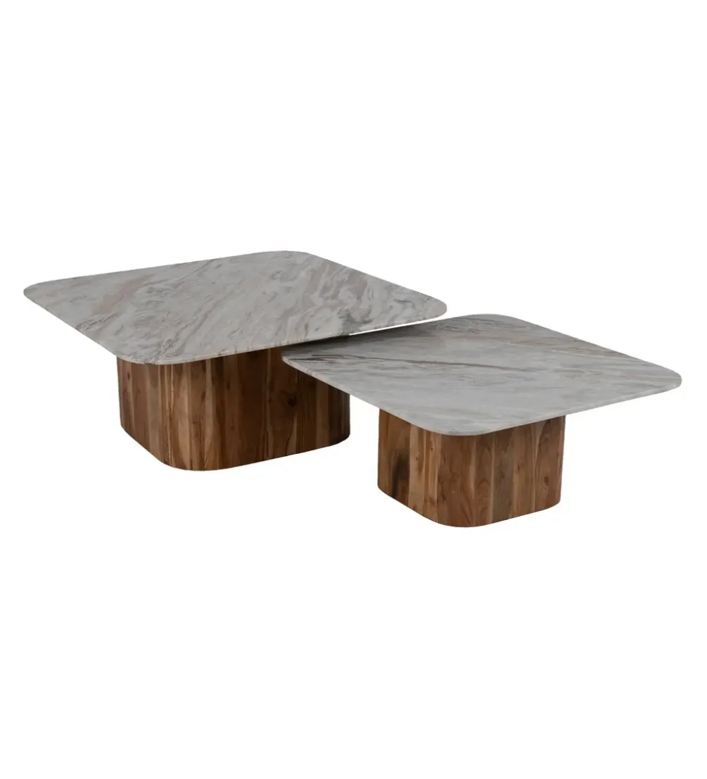 Zestaw 2 stolików kawowych UGUP 100 cm i 80 cm marmur