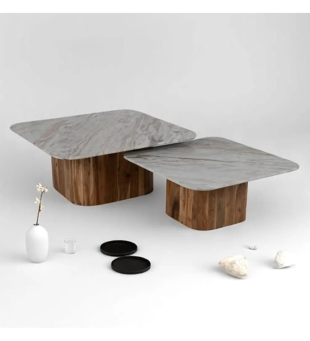 Zestaw 2 stolików kawowych UGUP 100 cm i 80 cm marmur