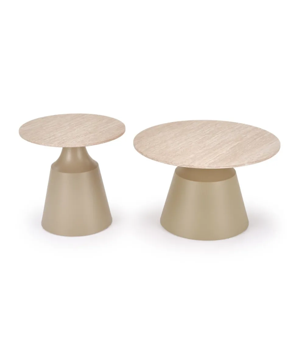 Zestaw 2 stolików kawowych ZURICH 70 cm 50 cm blat trawertyn podstawa kaszmir