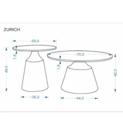Zestaw 2 stolików kawowych ZURICH 70 cm 50 cm blat trawertyn podstawa kaszmir